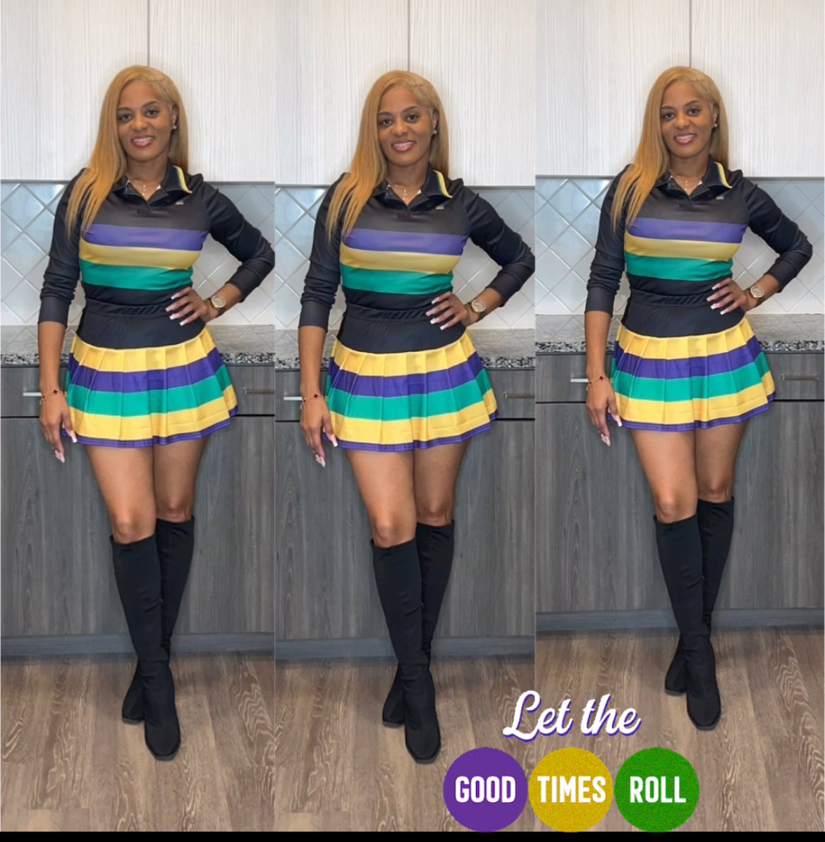 Two piece Mardi Gras skirt set